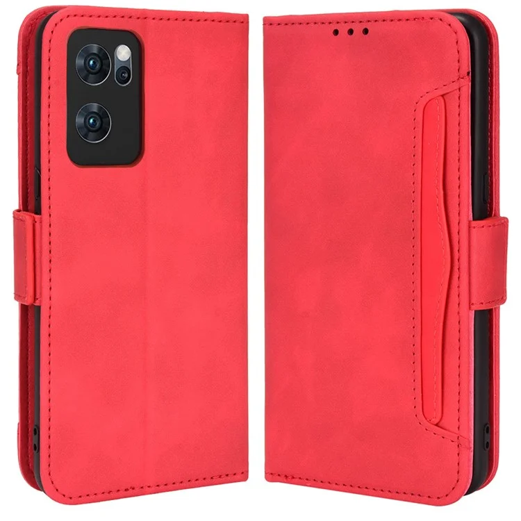 For Oppo Reno7 5G (China) Wallet Front Card Slot Anti-drop PU Leather + TPU Phone Cover with Stand - Pink-Cellmalls