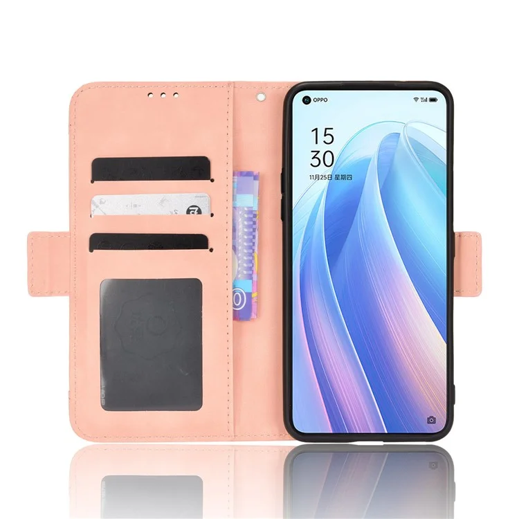 For Oppo Reno7 5G (China) Wallet Front Card Slot Anti-drop PU Leather + TPU Phone Cover with Stand - Pink-Cellmalls