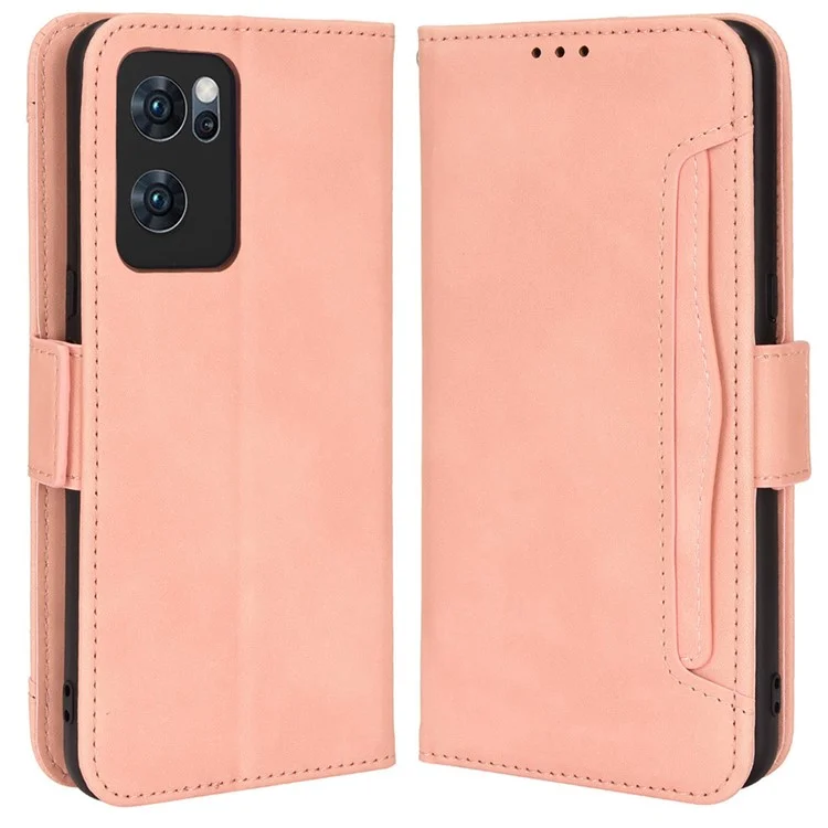 For Oppo Reno7 5G (China) Wallet Front Card Slot Anti-drop PU Leather + TPU Phone Cover with Stand - Pink-Cellmalls