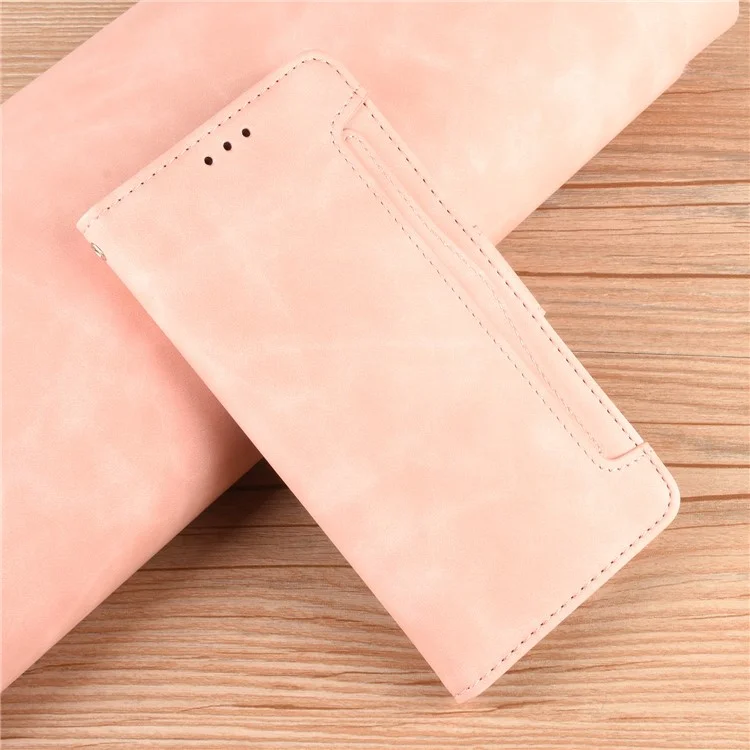 For Oppo Reno7 5G (China) Wallet Front Card Slot Anti-drop PU Leather + TPU Phone Cover with Stand - Pink-Cellmalls