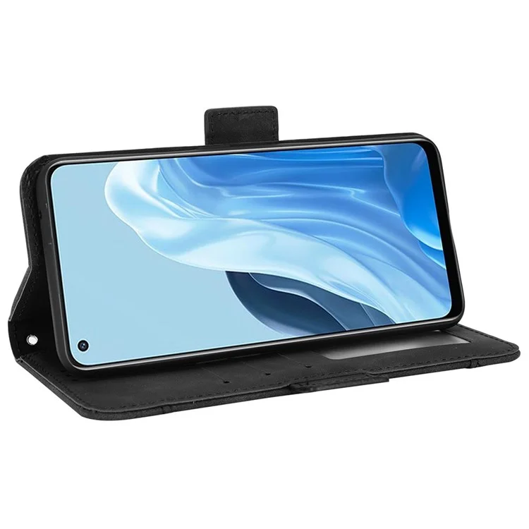 For Oppo Reno7 5G (Global)/Find X5 Lite Multiple Card Slots Smartphone Case Wallet Stand PU Leather Magnetic Flip Phone Cover - Black-Cellmalls