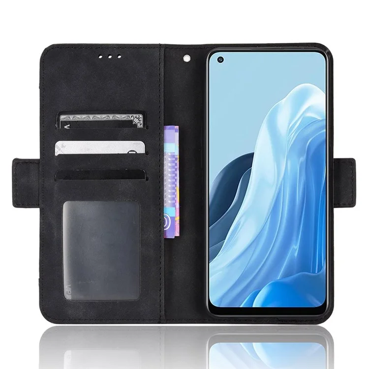 For Oppo Reno7 5G (Global)/Find X5 Lite Multiple Card Slots Smartphone Case Wallet Stand PU Leather Magnetic Flip Phone Cover - Black-Cellmalls
