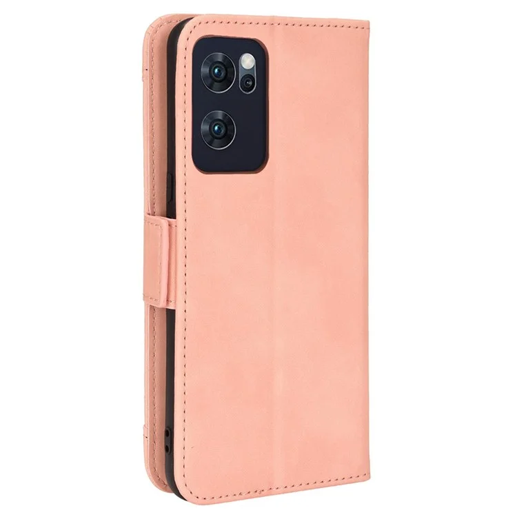 For Oppo Reno7 5G (China) Wallet Front Card Slot Anti-drop PU Leather + TPU Phone Cover with Stand - Pink-Cellmalls