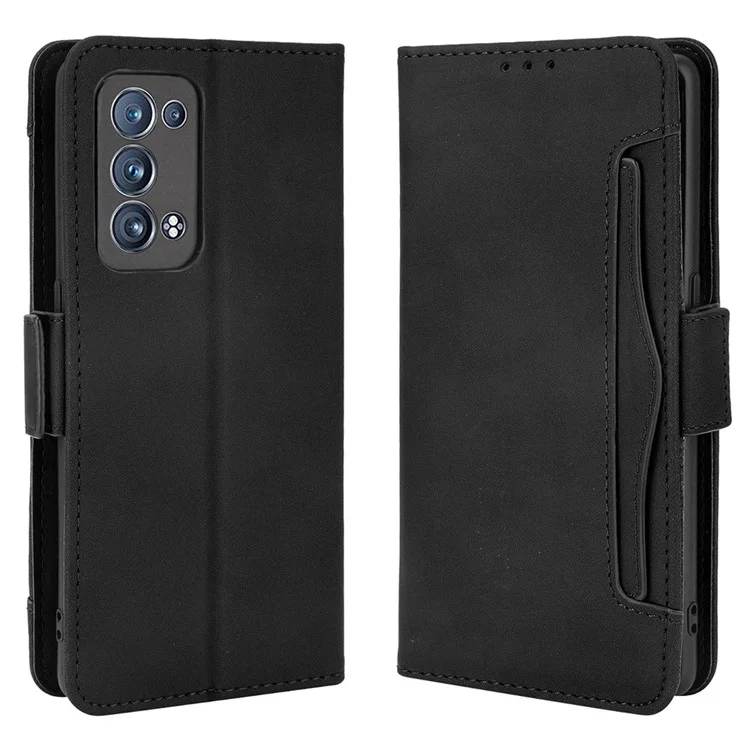 Multiple Card Slots Design PU Leather Stand Wallet Phone Case for Oppo Reno6 Pro+ 5G/Pro 5G (Snapdragon) - Black-Cellmalls