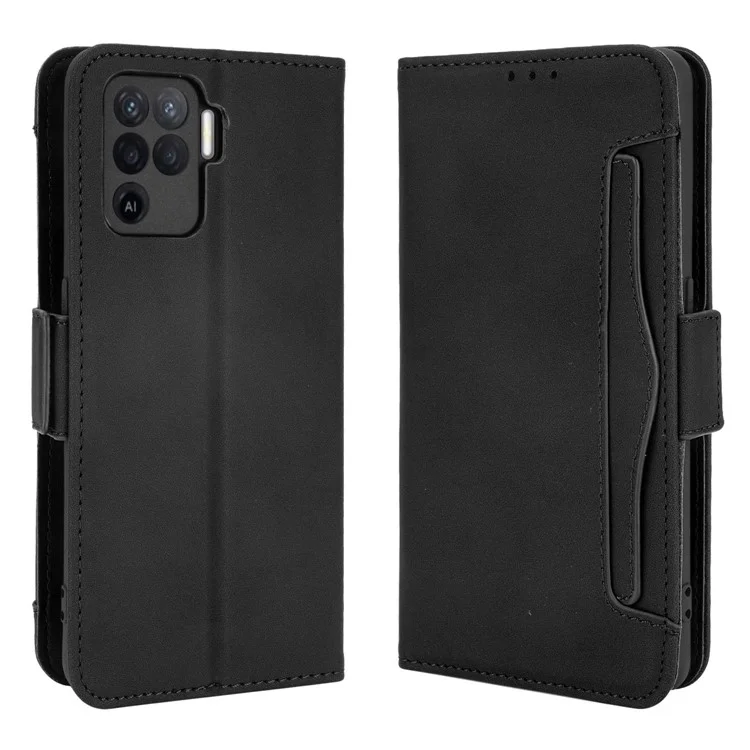 Multiple Card Slots Design Wallet Stand Leather Phone Case for Oppo A94 4G/F19 Pro 4G/Reno5 F/Reno5 Lite - Black-Cellmalls