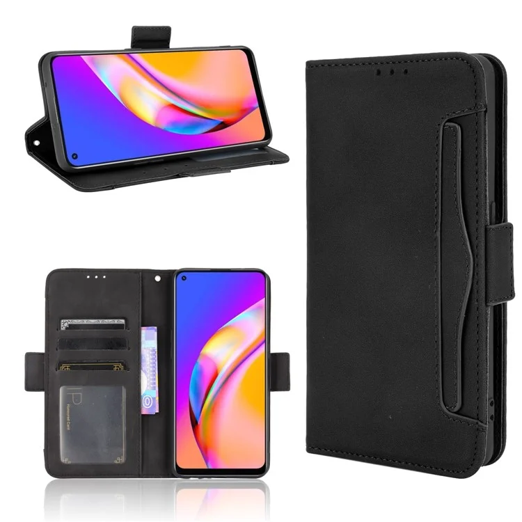Multiple Card Slots Design Wallet Stand Leather Phone Case for Oppo A94 4G/F19 Pro 4G/Reno5 F/Reno5 Lite - Black-Cellmalls