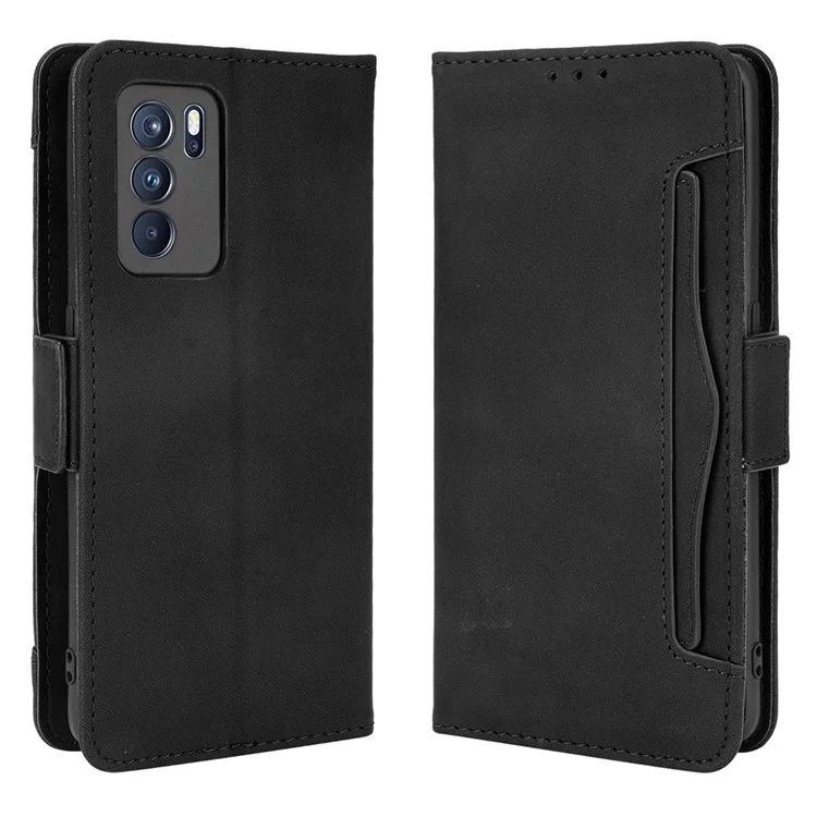 Leather Stand Wallet Phone Case Cover with Multiple Card Slots for Oppo Reno6 Pro 5G (MediaTek) - Black-Cellmalls