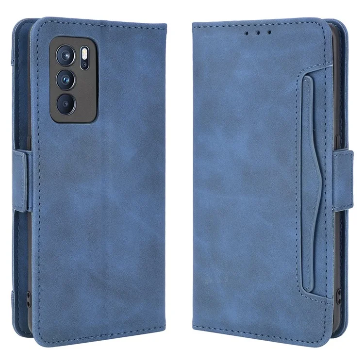 Leather Stand Wallet Phone Case Cover with Multiple Card Slots for Oppo Reno6 Pro 5G (MediaTek) - Black-Cellmalls