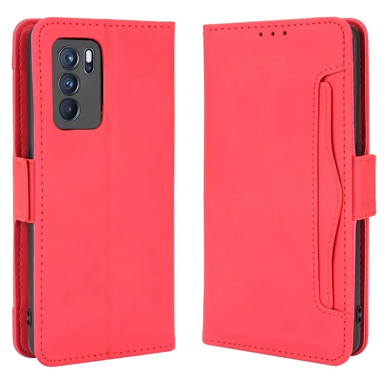 Leather Stand Wallet Phone Case Cover with Multiple Card Slots for Oppo Reno6 Pro 5G (MediaTek) - Black-Cellmalls