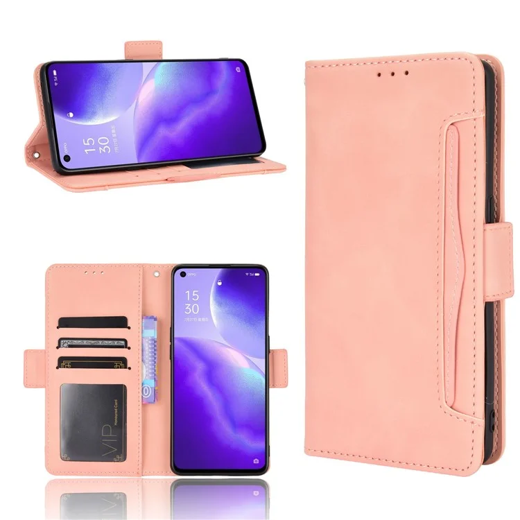 Leather Wallet Protective Shell for Oppo Reno5 5G Multiple Card Slots Case - Red-Cellmalls