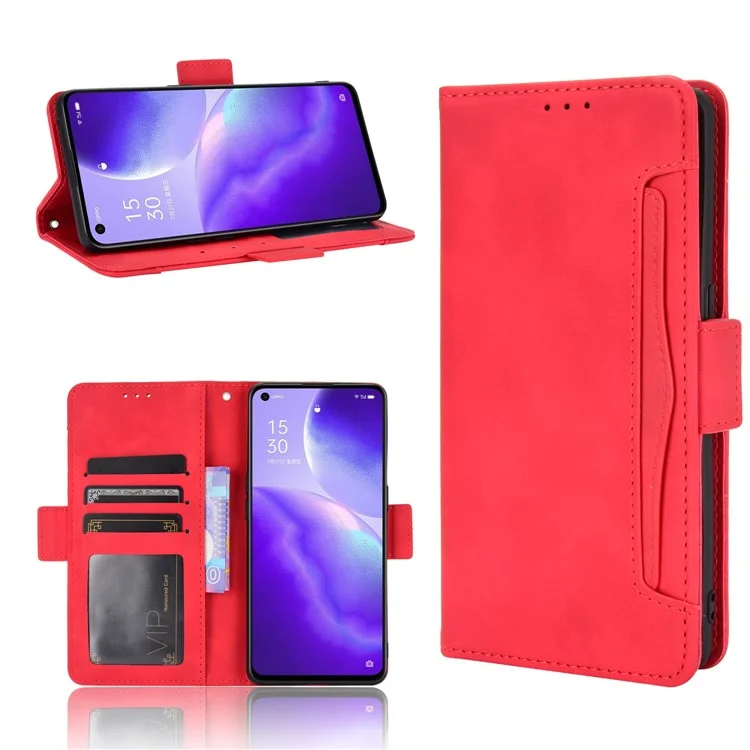 Leather Wallet Protective Shell for Oppo Reno5 5G Multiple Card Slots Case - Red-Cellmalls