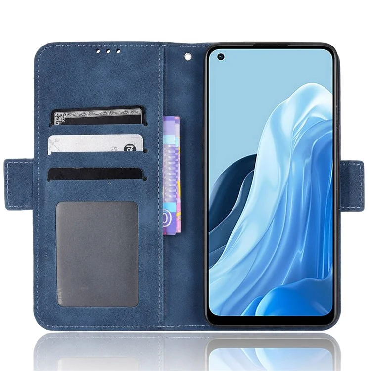 For Oppo Reno7 4G / F21 Pro 4G / Reno8 4G Card Holder Cell Phone Bag Case Magnetic Flip Wallet Style Stand Shockproof PU Leather Phone Cover - Blue-Cellmalls