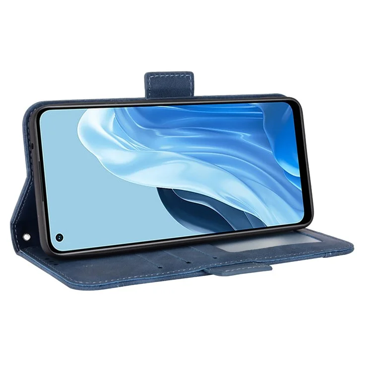 For Oppo Reno7 4G / F21 Pro 4G / Reno8 4G Card Holder Cell Phone Bag Case Magnetic Flip Wallet Style Stand Shockproof PU Leather Phone Cover - Blue-Cellmalls