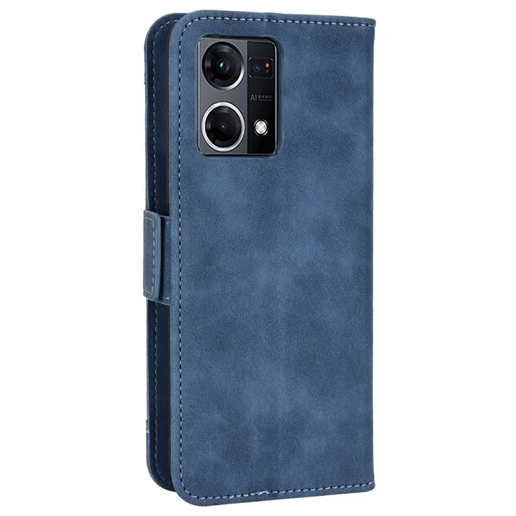 For Oppo Reno7 4G / F21 Pro 4G / Reno8 4G Card Holder Cell Phone Bag Case Magnetic Flip Wallet Style Stand Shockproof PU Leather Phone Cover - Blue-Cellmalls