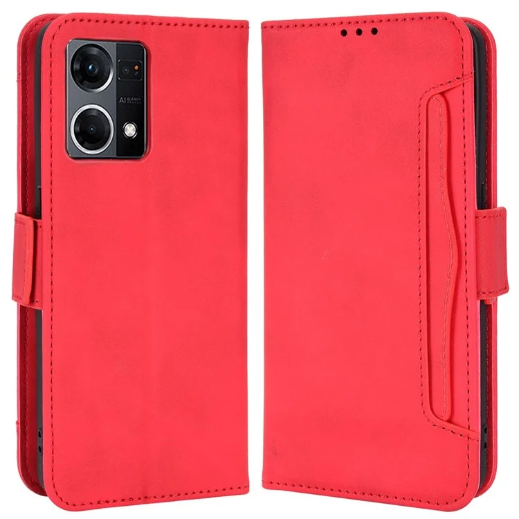 For Oppo Reno7 4G / F21 Pro 4G / Reno8 4G Card Holder Cell Phone Bag Case Magnetic Flip Wallet Style Stand Shockproof PU Leather Phone Cover - Blue-Cellmalls