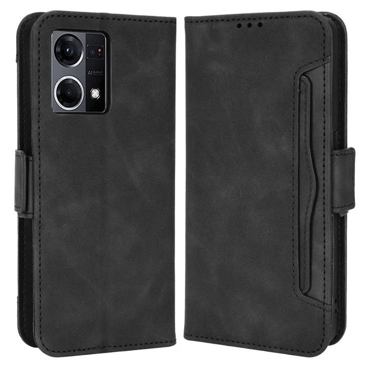 For Oppo Reno7 4G / F21 Pro 4G / Reno8 4G Card Holder Cell Phone Bag Case Magnetic Flip Wallet Style Stand Shockproof PU Leather Phone Cover - Blue-Cellmalls