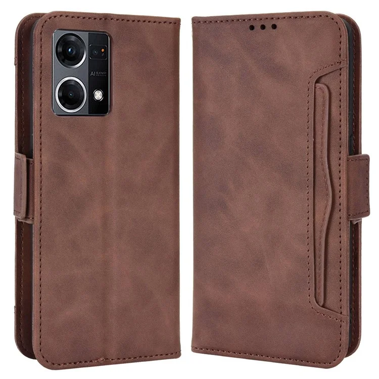 For Oppo Reno7 4G / F21 Pro 4G / Reno8 4G Card Holder Cell Phone Bag Case Magnetic Flip Wallet Style Stand Shockproof PU Leather Phone Cover - Blue-Cellmalls