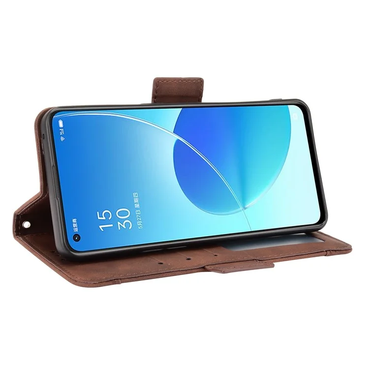 For Oppo Reno6 5G Full Protection Leather Stand Protective Case with Multiple Card Slots - Brown-Cellmalls