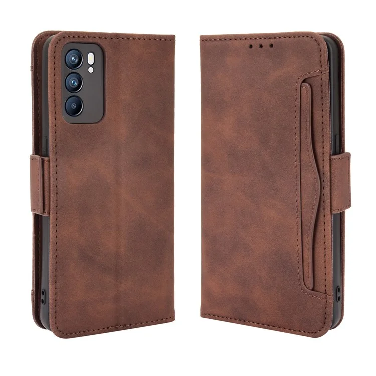 For Oppo Reno6 5G Full Protection Leather Stand Protective Case with Multiple Card Slots - Brown-Cellmalls