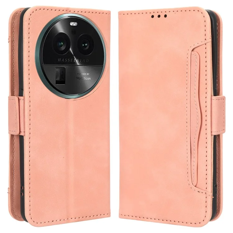 For Oppo Find X6 Stand Function Phone Shell Multiple Card Slots Leather Phone Cover Wallet Phone Case - Pink-Cellmalls
