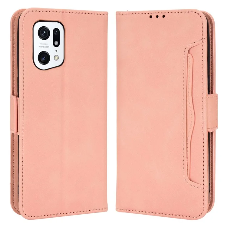 For Oppo Find X5 Pro Wallet Folio Cover PU Leather Stand Magnetic Card Slots TPU Inner Shell Protective Phone Case - Pink-Cellmalls