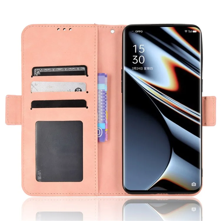 For Oppo Find X5 Pro Wallet Folio Cover PU Leather Stand Magnetic Card Slots TPU Inner Shell Protective Phone Case - Pink-Cellmalls