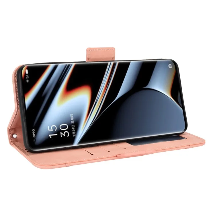 For Oppo Find X5 Pro Wallet Folio Cover PU Leather Stand Magnetic Card Slots TPU Inner Shell Protective Phone Case - Pink-Cellmalls
