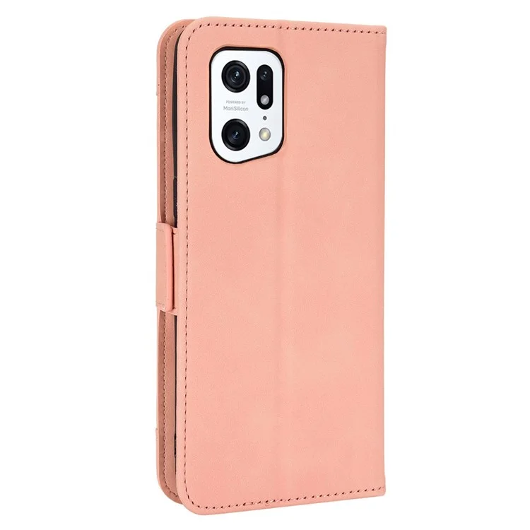 For Oppo Find X5 Pro Wallet Folio Cover PU Leather Stand Magnetic Card Slots TPU Inner Shell Protective Phone Case - Pink-Cellmalls