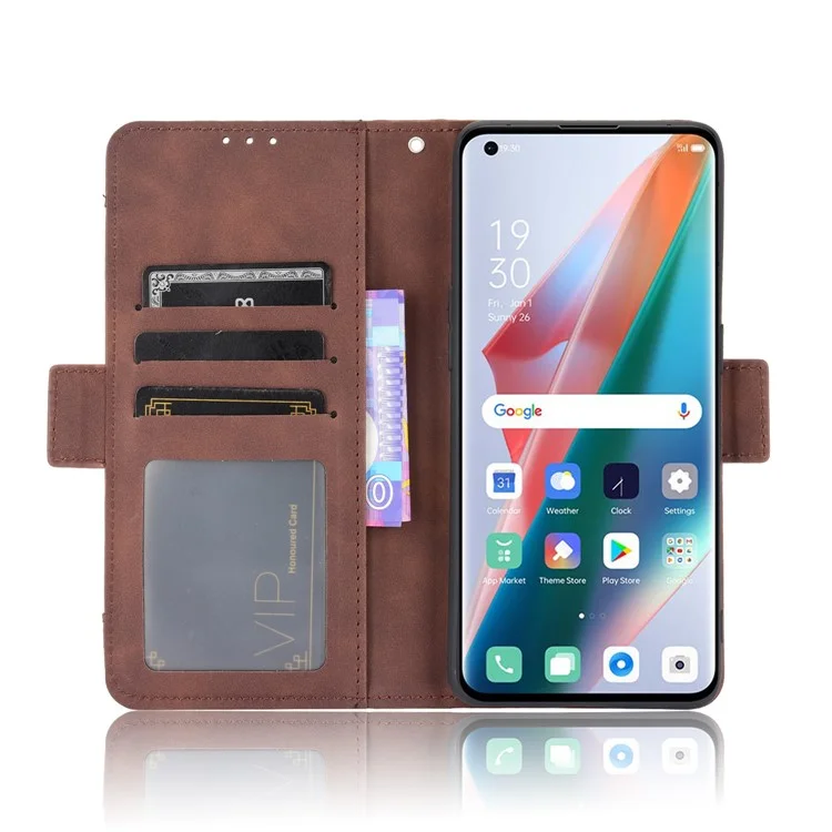 Leather Wallet Protective Case with Multiple Card Slots for Oppo Find X3 Pro / Oppo Find X3 - Brown-Cellmalls