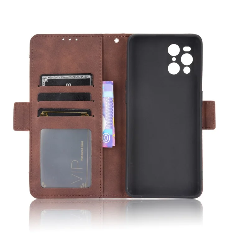 Leather Wallet Protective Case with Multiple Card Slots for Oppo Find X3 Pro / Oppo Find X3 - Brown-Cellmalls