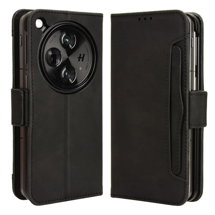 For Oppo Find N3 5G / OnePlus Open PU Leather Protective Case Card Holder Stand Flip Cover - Black-Cellmalls