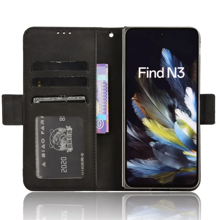 For Oppo Find N3 5G / OnePlus Open PU Leather Protective Case Card Holder Stand Flip Cover - Black-Cellmalls