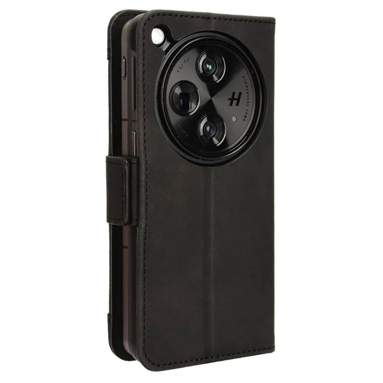 For Oppo Find N3 5G / OnePlus Open PU Leather Protective Case Card Holder Stand Flip Cover - Black-Cellmalls