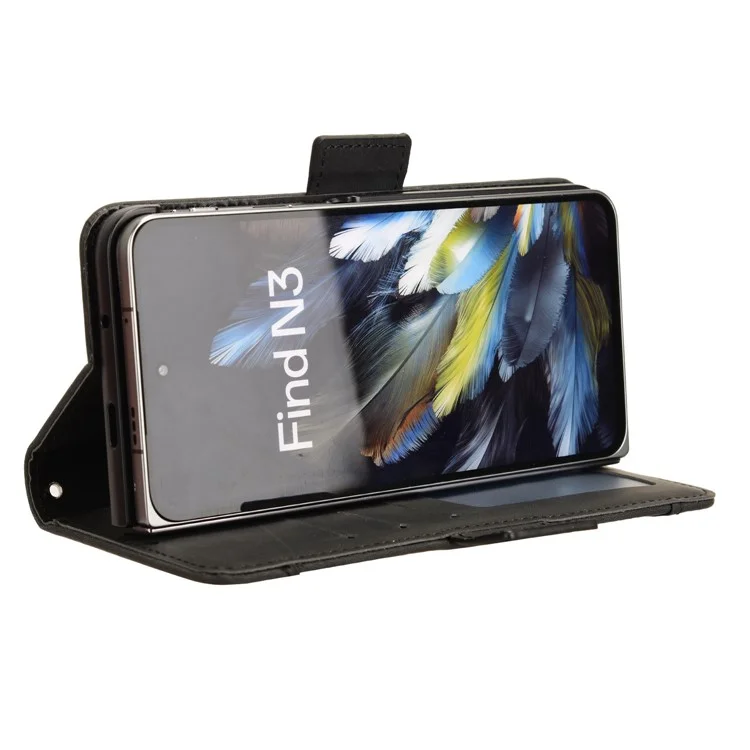 For Oppo Find N3 5G / OnePlus Open PU Leather Protective Case Card Holder Stand Flip Cover - Black-Cellmalls
