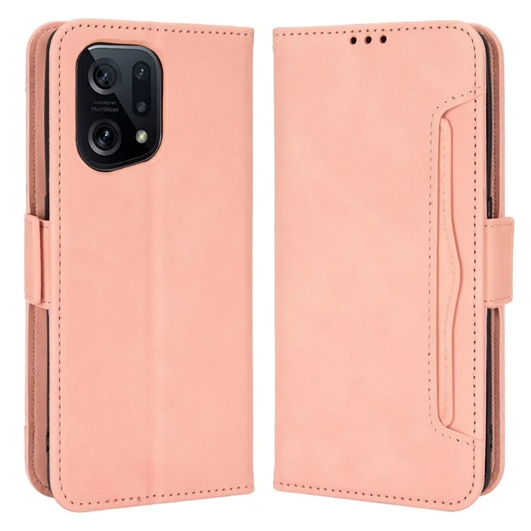 For Oppo Find X5 PU Leather Flip Pouch Wallet Phone Cover Magnetic Closure Multiple Card Slots Folding Stand Case - Pink-Cellmalls