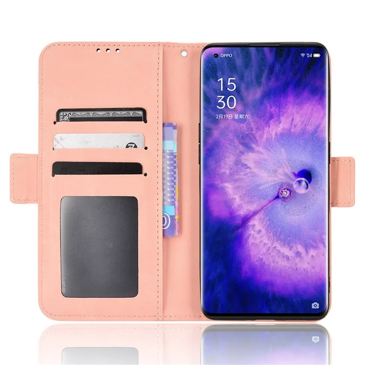 For Oppo Find X5 PU Leather Flip Pouch Wallet Phone Cover Magnetic Closure Multiple Card Slots Folding Stand Case - Pink-Cellmalls