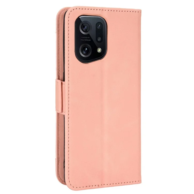 For Oppo Find X5 PU Leather Flip Pouch Wallet Phone Cover Magnetic Closure Multiple Card Slots Folding Stand Case - Pink-Cellmalls