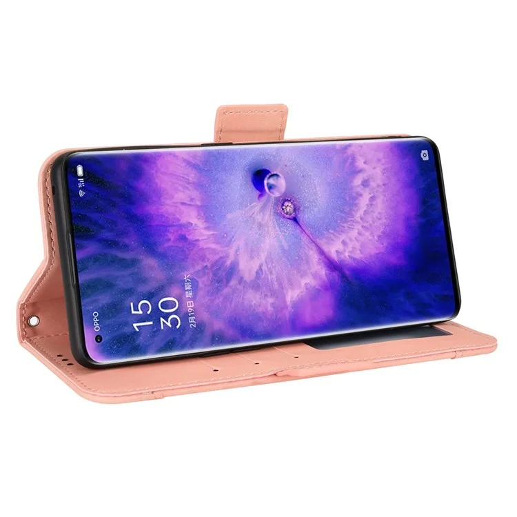 For Oppo Find X5 PU Leather Flip Pouch Wallet Phone Cover Magnetic Closure Multiple Card Slots Folding Stand Case - Pink-Cellmalls