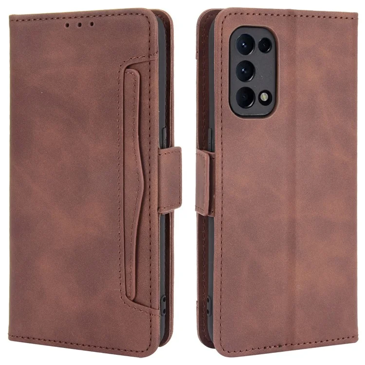 Leather Wallet Protective Case with Multiple Card Slots for Oppo Reno5 4G / Reno5 K / Reno5 5G / Find X3 Lite Stand Function Phone Cover - Brown-Cellmalls
