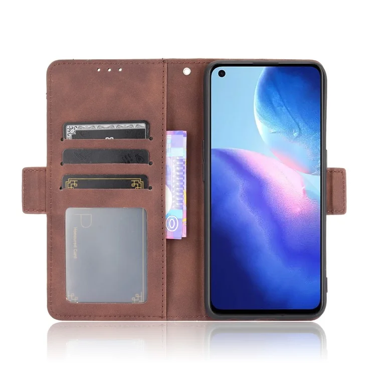 Leather Wallet Protective Case with Multiple Card Slots for Oppo Reno5 4G / Reno5 K / Reno5 5G / Find X3 Lite Stand Function Phone Cover - Brown-Cellmalls