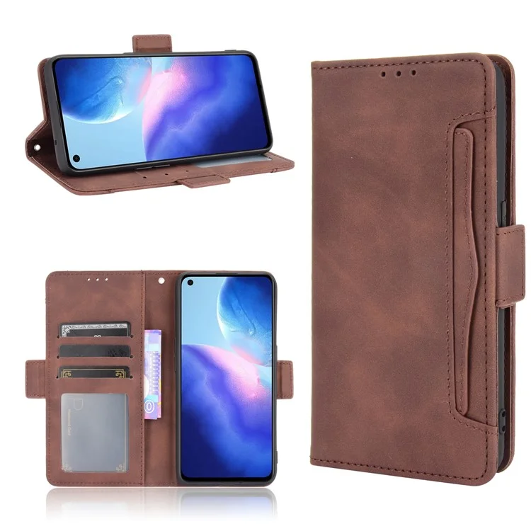 Leather Wallet Protective Case with Multiple Card Slots for Oppo Reno5 4G / Reno5 K / Reno5 5G / Find X3 Lite Stand Function Phone Cover - Brown-Cellmalls