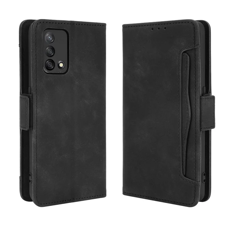 Multiple Card Slots Design Stand Leather Wallet Phone Case for Oppo A74 4G/F19 - Black-Cellmalls