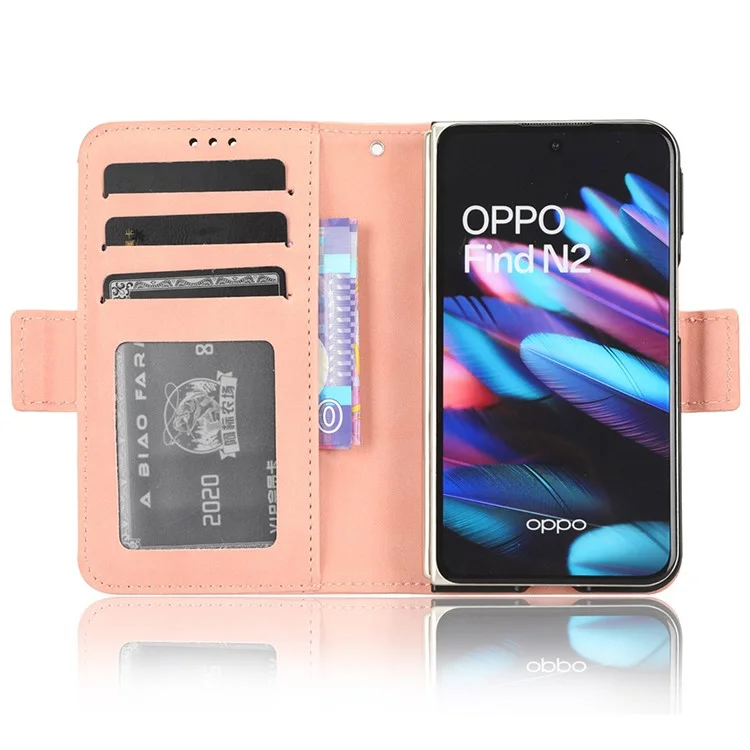 For Oppo Find N2 5G Multiple Card Slots Flip Stand Cover Shockproof PU Leather Wallet Phone Case - Pink-Cellmalls