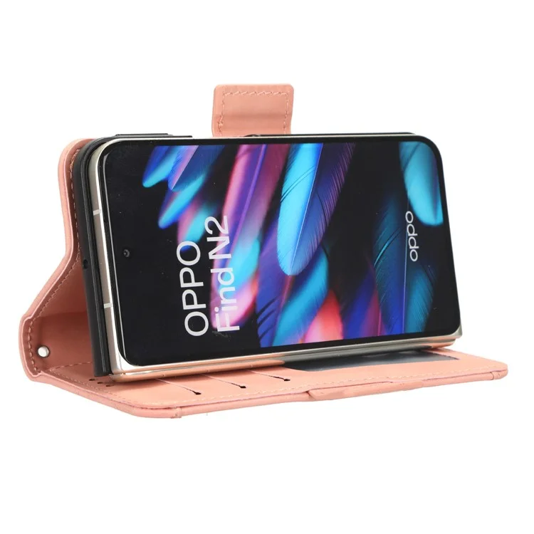 For Oppo Find N2 5G Multiple Card Slots Flip Stand Cover Shockproof PU Leather Wallet Phone Case - Pink-Cellmalls