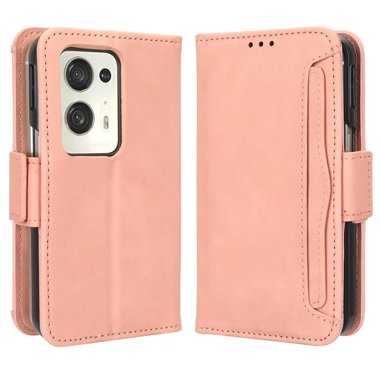 For Oppo Find N2 5G Multiple Card Slots Flip Stand Cover Shockproof PU Leather Wallet Phone Case - Pink-Cellmalls