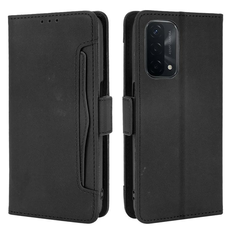 Leather Wallet Protective Case with Multiple Card Slots for Oppo A93 5G / A74 5G / A54 5G - Black-Cellmalls