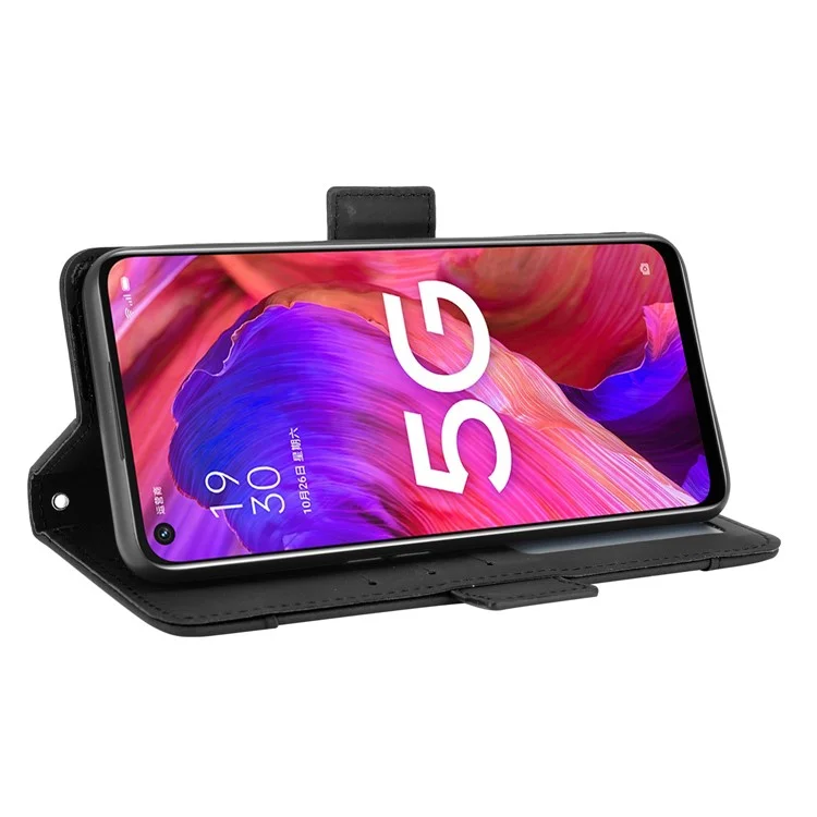 Leather Wallet Protective Case with Multiple Card Slots for Oppo A93 5G / A74 5G / A54 5G - Black-Cellmalls