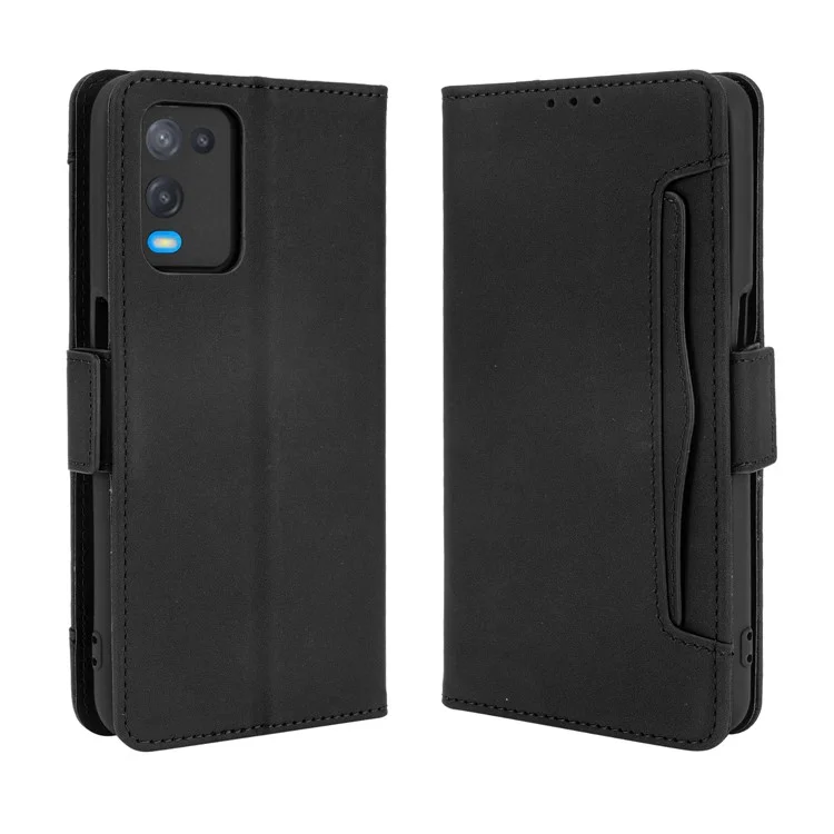 Wallet Design Multiple Card Slots Stand Leather Phone Case for Oppo A54 4G - Black-Cellmalls