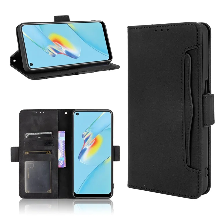 Wallet Design Multiple Card Slots Stand Leather Phone Case for Oppo A54 4G - Black-Cellmalls