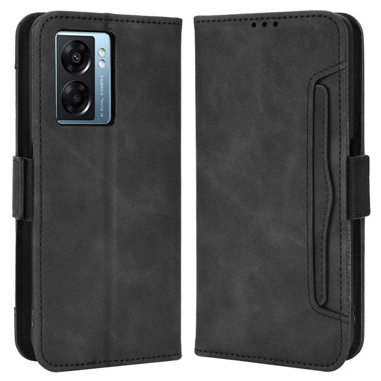 For Oppo A57 (2022) 5G / A77 5G PU Leather Folio Book Case Wallet Card Slots Magnetic Closure Stand Function Shockproof Protective Cover - Black-Cellmalls